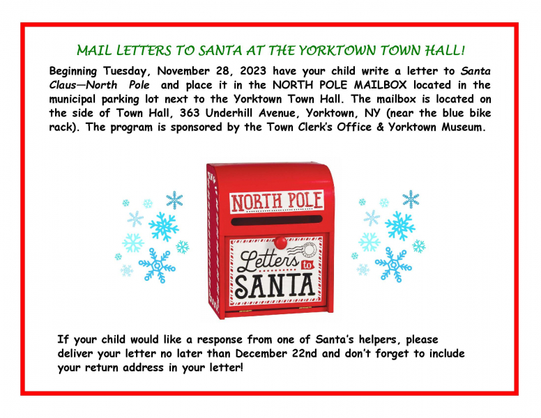 Mail Letters to Santa at Yorktown Town Hall