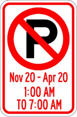 Overnight Parking Prohibited Nov 20 - Apr 20