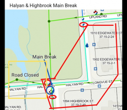 Halyan Rd.  & Highbrook St.  Main Break 